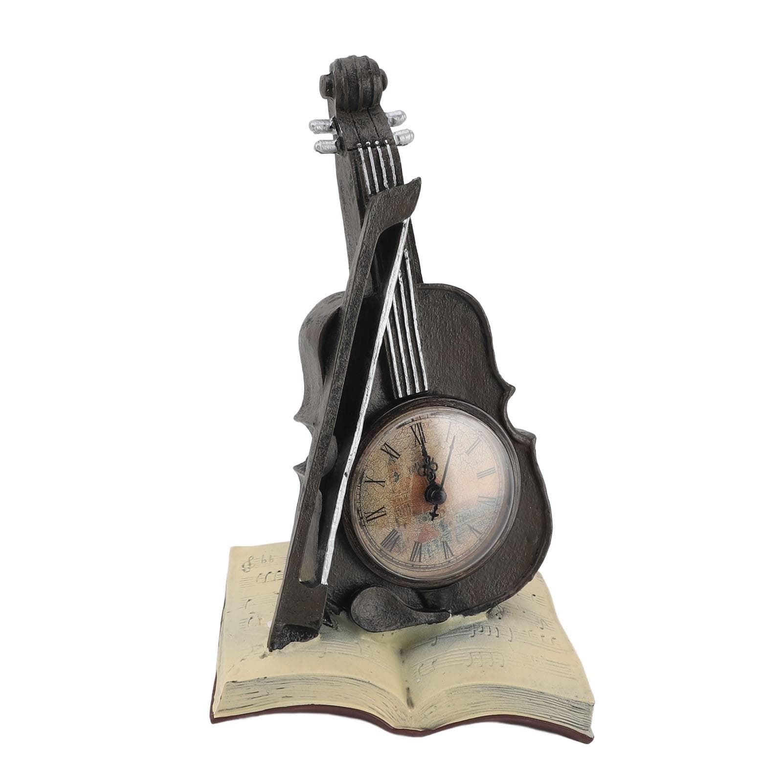 Vintage Violin Clock Sculpture Resin Antique Tabletop Clock Violin Models Musical Instrument