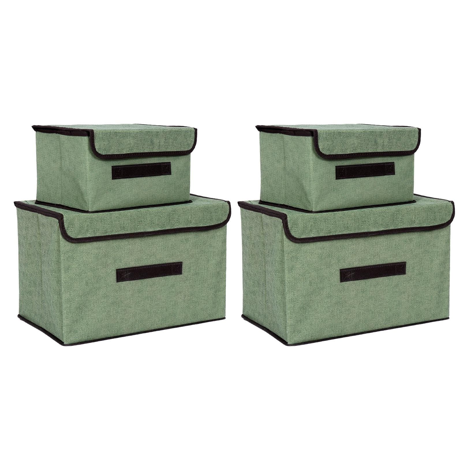 4 Pcs Non Woven Storage Box Case Dustproof Collapsible Two Large and Two Small for Household Home light green