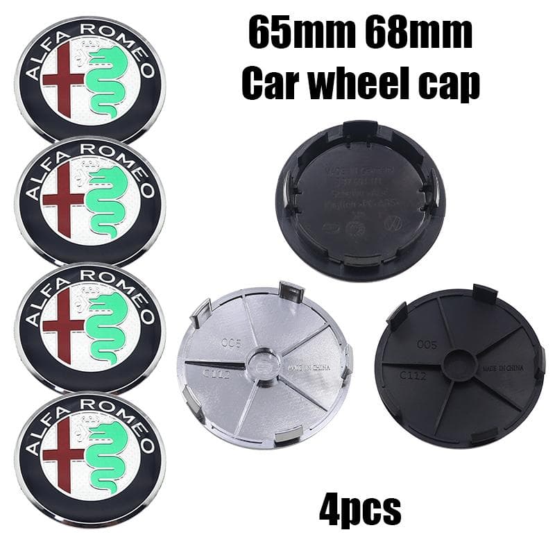 For Alfa Romeo 4pcs 65mm 68mm alfa romeo 3D Car wheel emblem Wheel Center Hub auto Rim refit dust-proof badge covers cap styling 68mm black cap