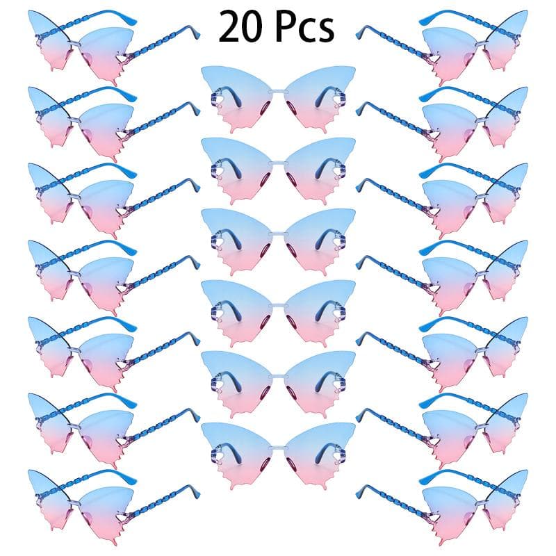 20 Pcs Rimless Butterfly Sunglasses Women Fashion Multicolor Trendy Stylish Lady Shades Sun Glasses as pciture shows