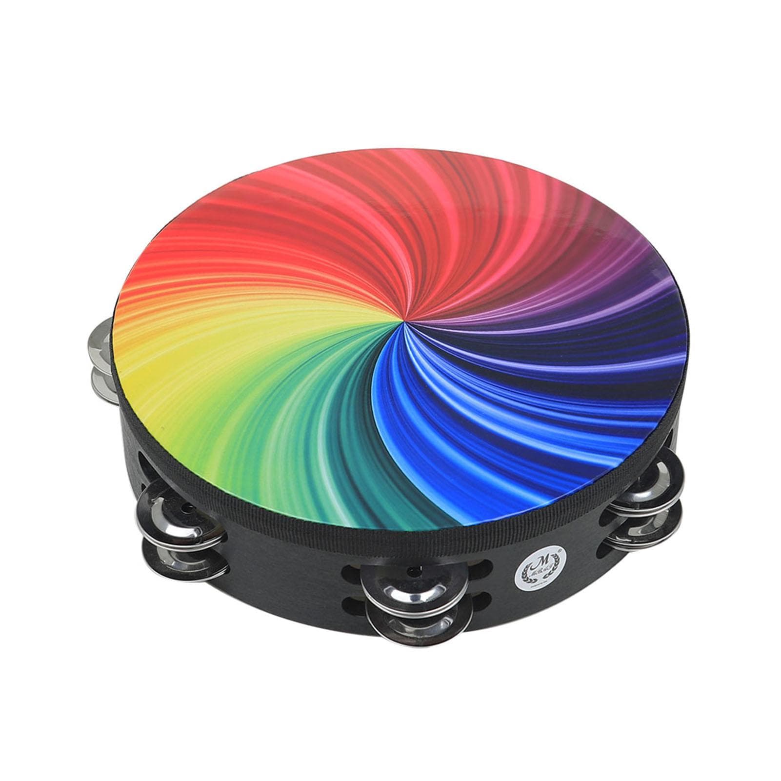 8 Inch Rainbow Tambourine Wooden Handbell Early Education Percussion Instrument with Double Row multicolour