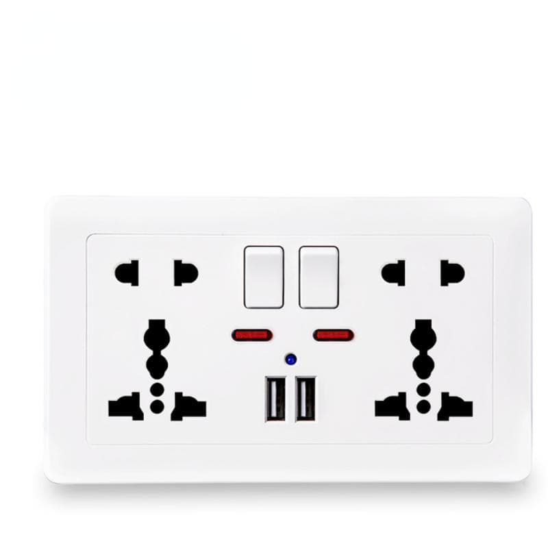 EU Standard Usb Socket Gray Embedded Panel 2.1A Dual USB Port AC 110-250V UK Wall Power Socket Universal 5 Hole Outlet double white