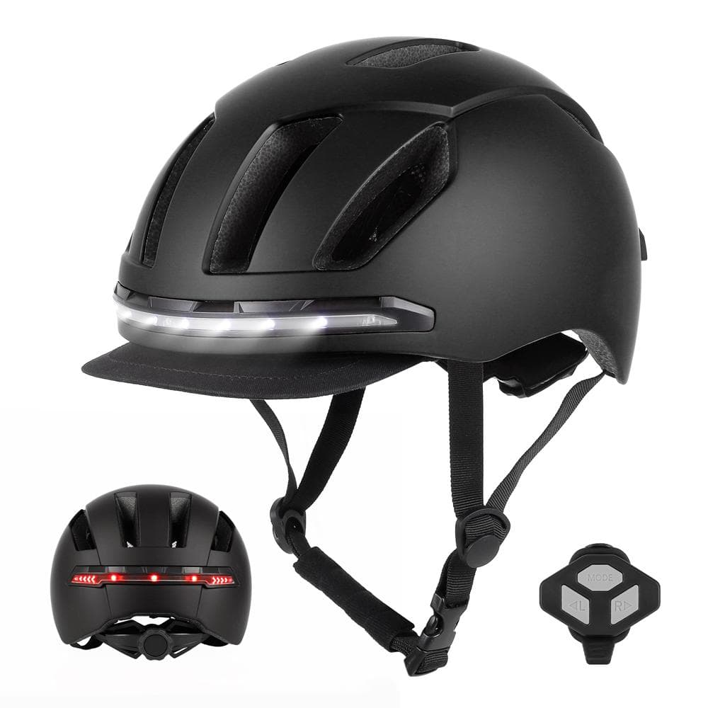 Cycling Helmet with LED Turn Signal Breathable & Comfortable Intelligent Safety Helmet Waterproof black