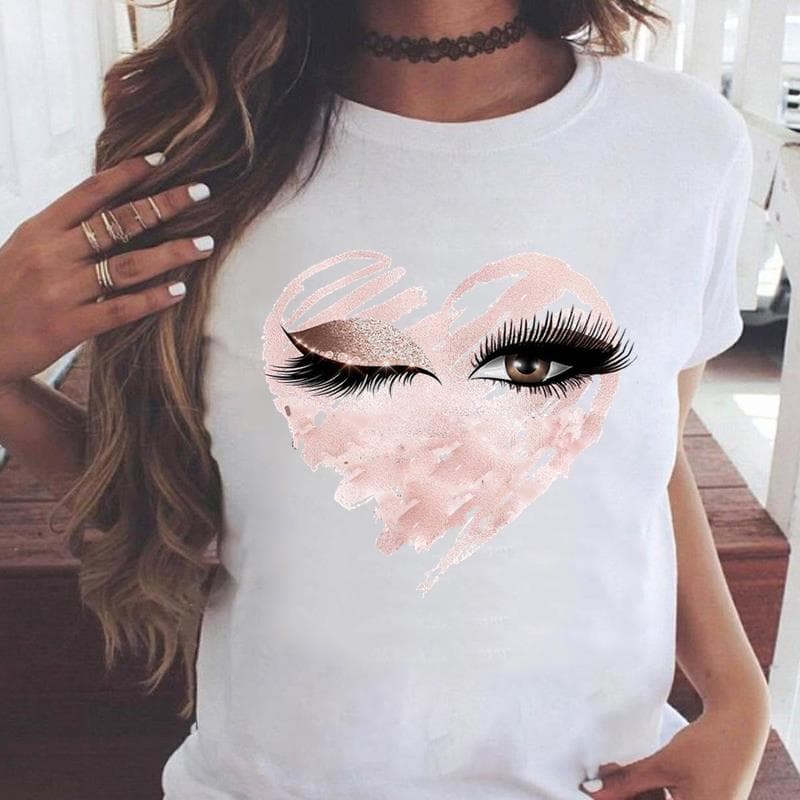 Tee Print Ladies Clothing Eye Lashes Trend Cute 90s Style Summer Female T Top Casual Short Sleeve Women's Fashion Graphic T-shirt M