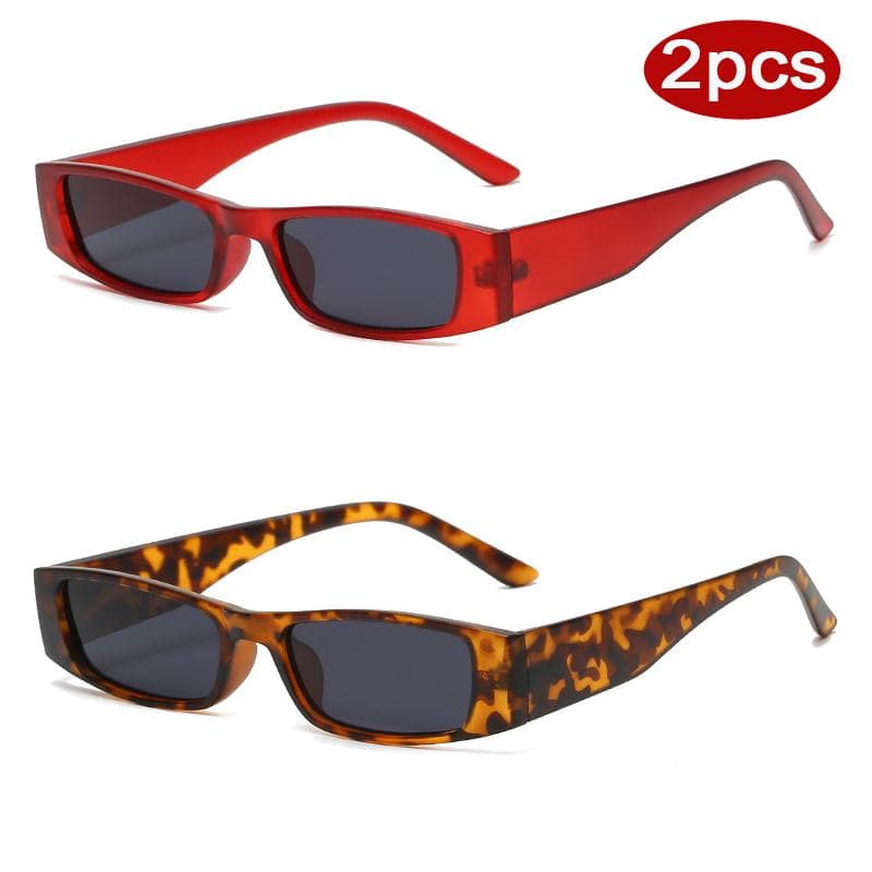 2pcs Fashion Narrow Frame Rectangle Sunglasses Women Casual Brand Design Black Lens UV400 Sun Glasses For Female