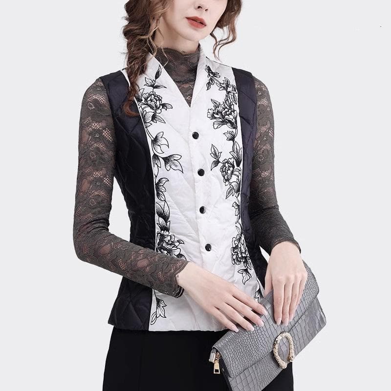 Winter New Embroidered Down Cotton Clothes, Vest Jacket, Women's Slim-fitting Outer Wear, Waist High-end Temperament Top 3XL