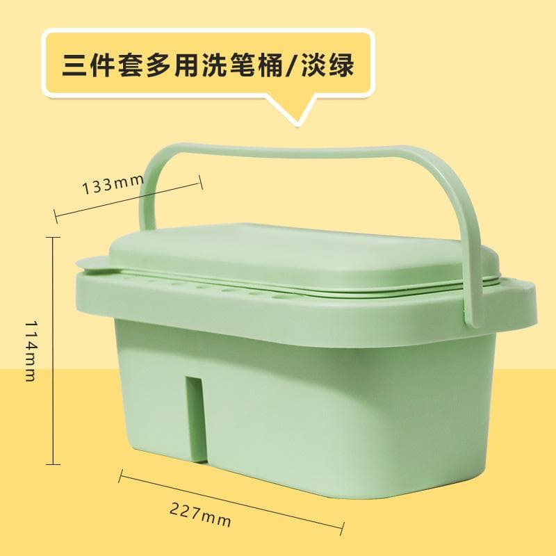 Multi-Use Paint Brush Basin with Brushes Holder,Washer,Trays,Palette Box-Artist Cleaner Cup for Watercolor Oil Painting with Lid green