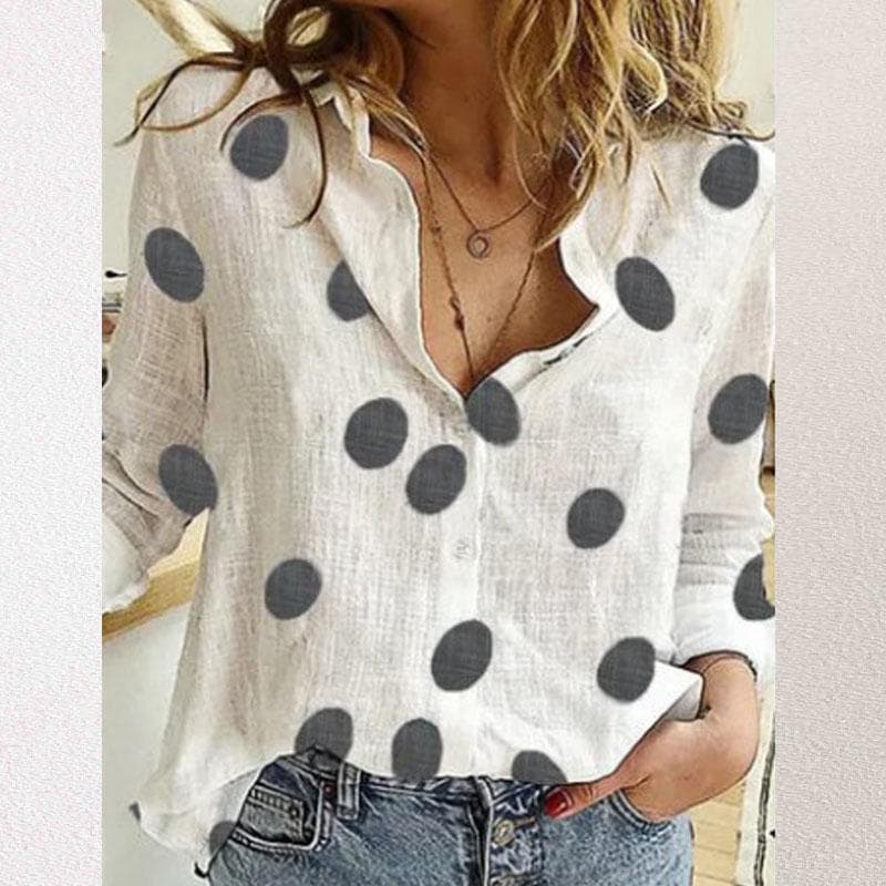 Women's T-Shirt Tops Polka Dot Print Casual Long-sleeved Linen Shirts for Women Blouse 3XL