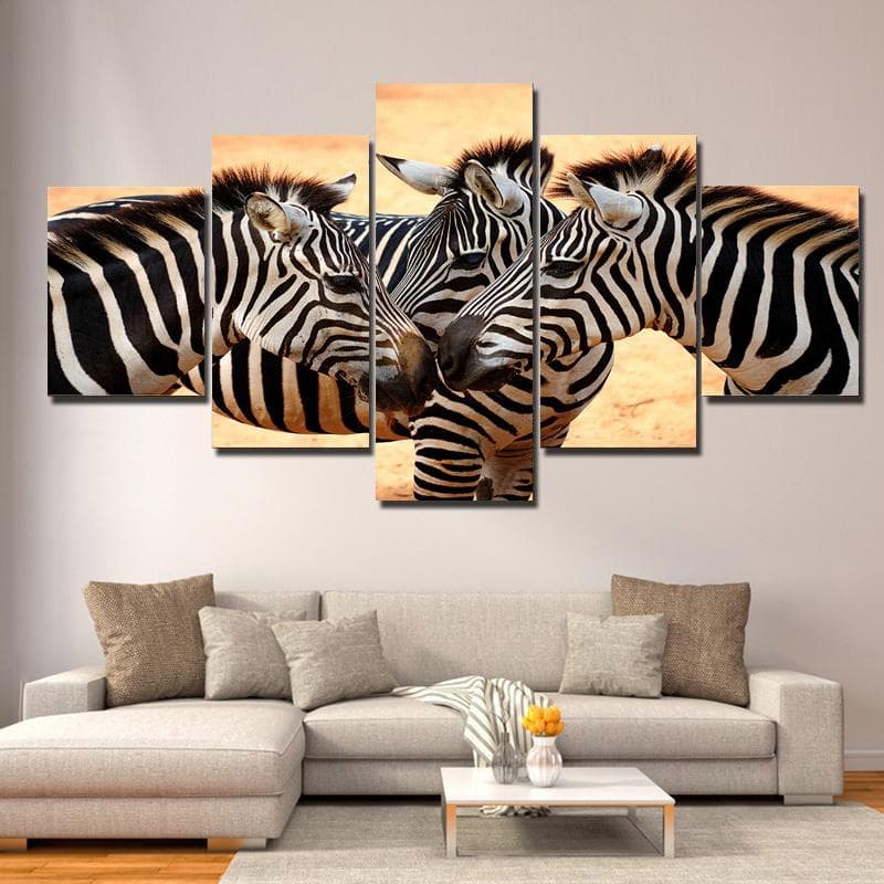 5 Panels Black and White Meadow Oil Canvas Painting Animal Zebra Modern Wall Picture Posters and Prints for Living Room Decor 20x35cm*2 20x45cm*2 20x55cm*1