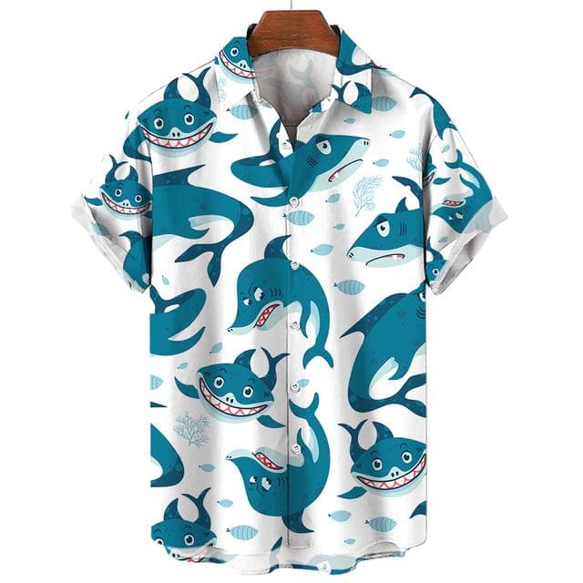 New Men's Shirts 3D Animal Print Clothes Fashion Button Short Sleeve Lapel Streetwear Shirt for Men Hawaiian Shark Blouse Tshirt XXXXXL