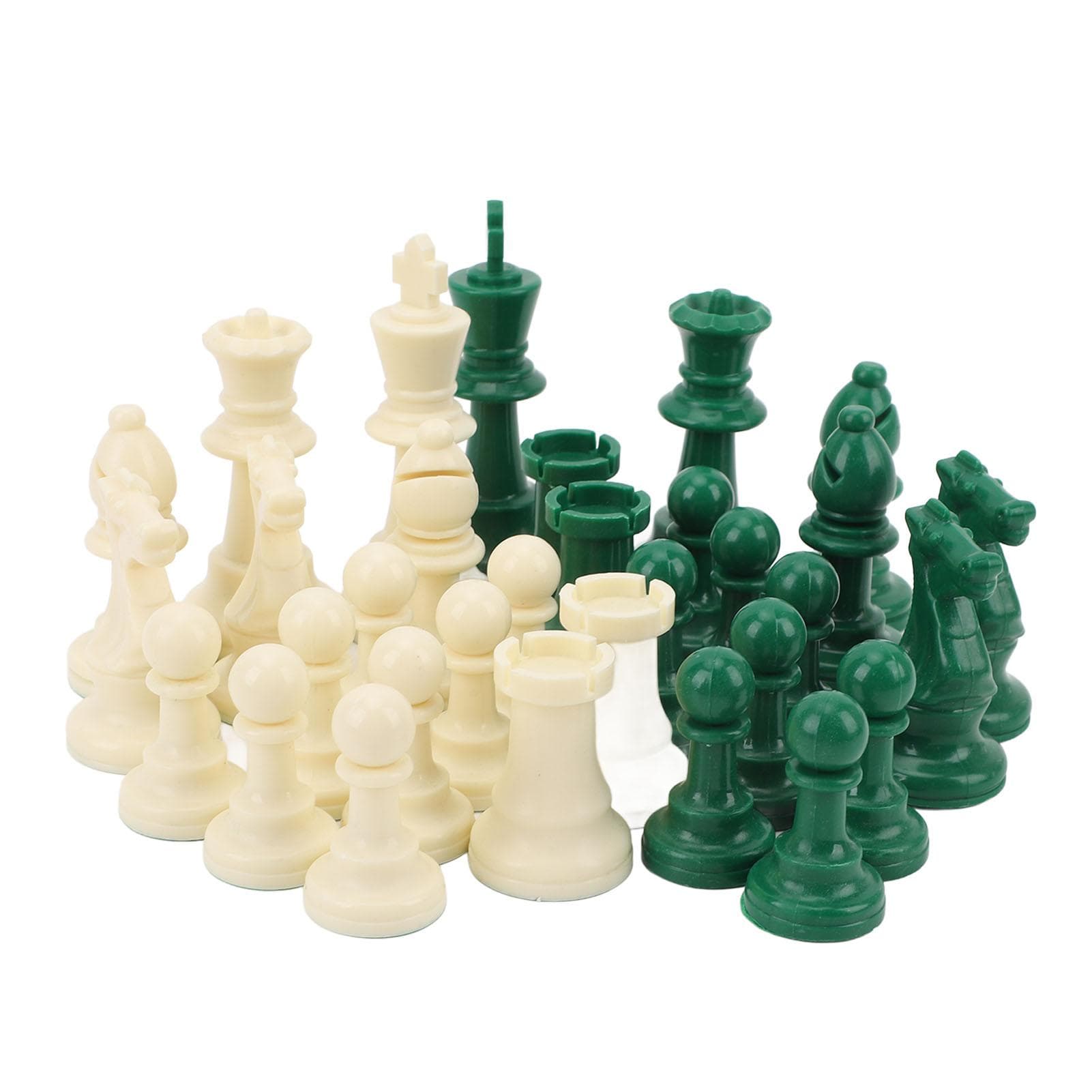 32PCS International Chess Pieces Green and White Chess Figures Felt Bottom Plastic Chess Figurine