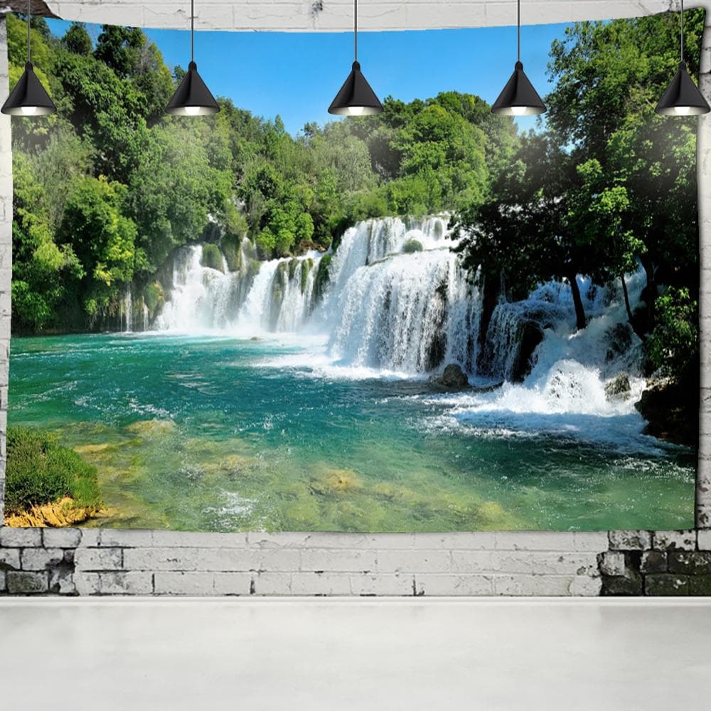 Water Curtain Cave Waterfall Tapestry Wall Hanging Bohemian Landscape Hippie Psychedelic Art Home Decor 230x180cm