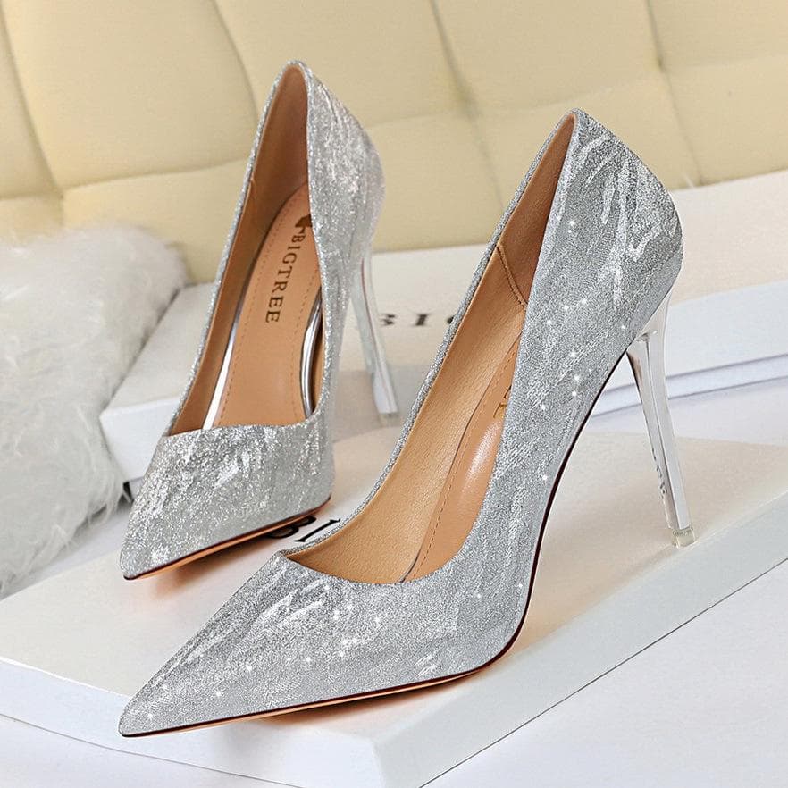 Fashion Sexy Party High Heels Women's Shoes Stiletto Heel Shallow Mouth Pointed Toe Sequined Shoes 40