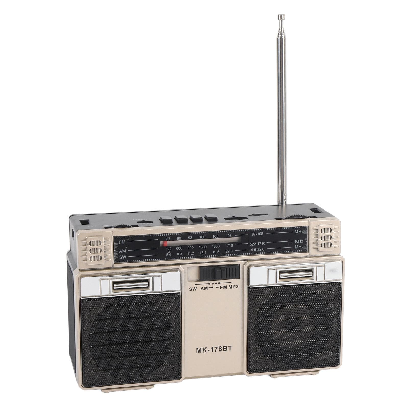 Portable AM FM SW Radio with Bluetooth Speaker Rechargeable Full Band Portable Radio for Home gold