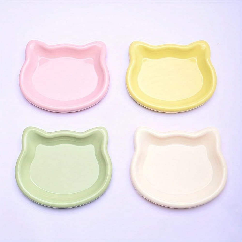 Multicolored Plastic Cat Bowl, in Cartoon Cat Shape, Whisker-Friendly Cat and Small Dog Pet Dish - Suitable for Dry/Wet Food and Water Beige