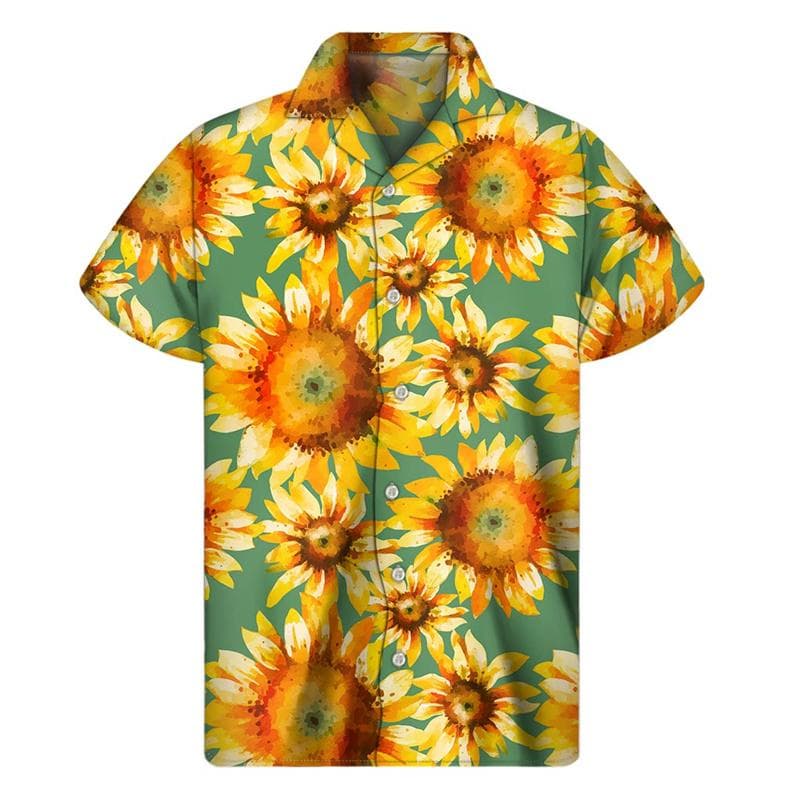 3d Plants Sunflower Print Shirt For Men Fashion Classic Short Sleeve Summer Vacation Shirts Breathable Tops Hawaiian XXXL