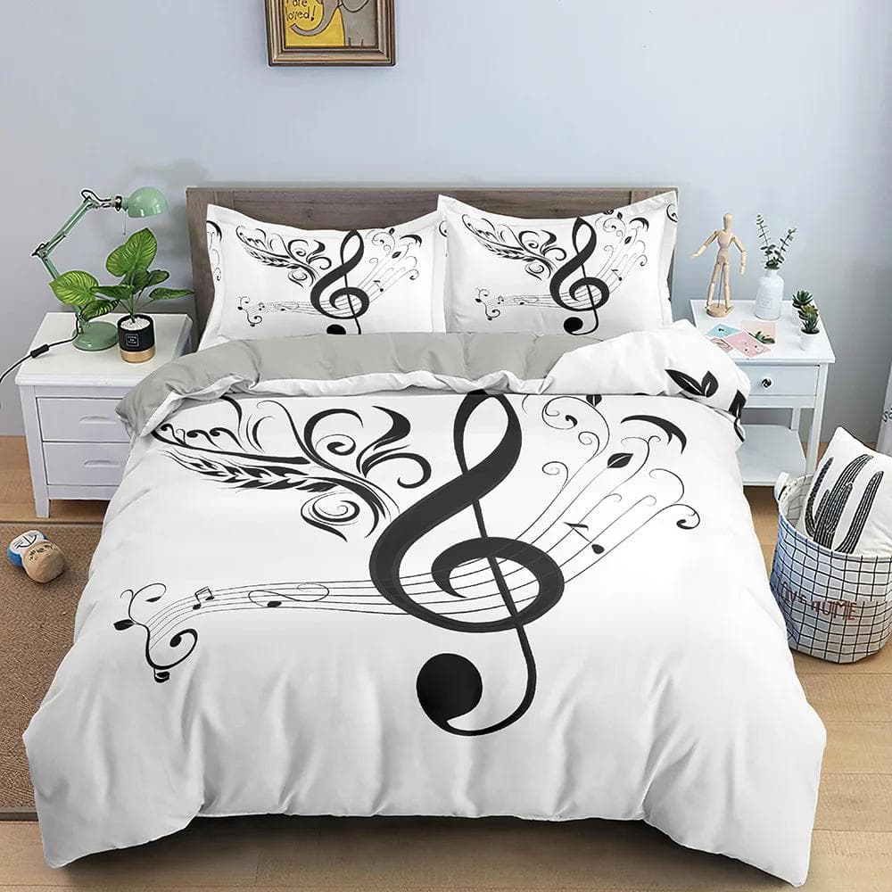Music Duvet Cover Musical Notes Bedding Set Microfiber Instrument Violin Cello Quilt Cover Twin Full Queen King for Girls Teen AU King(245x210cm)