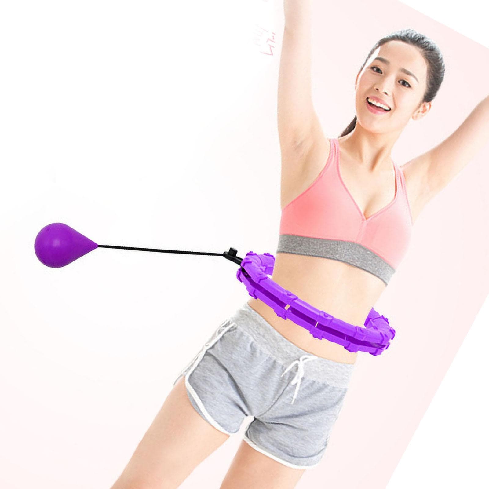 Smart Weighted Fit Hoop 24 Detachable Knots Abdomen Fitness Massage Hoop for Body Sculpting Purple