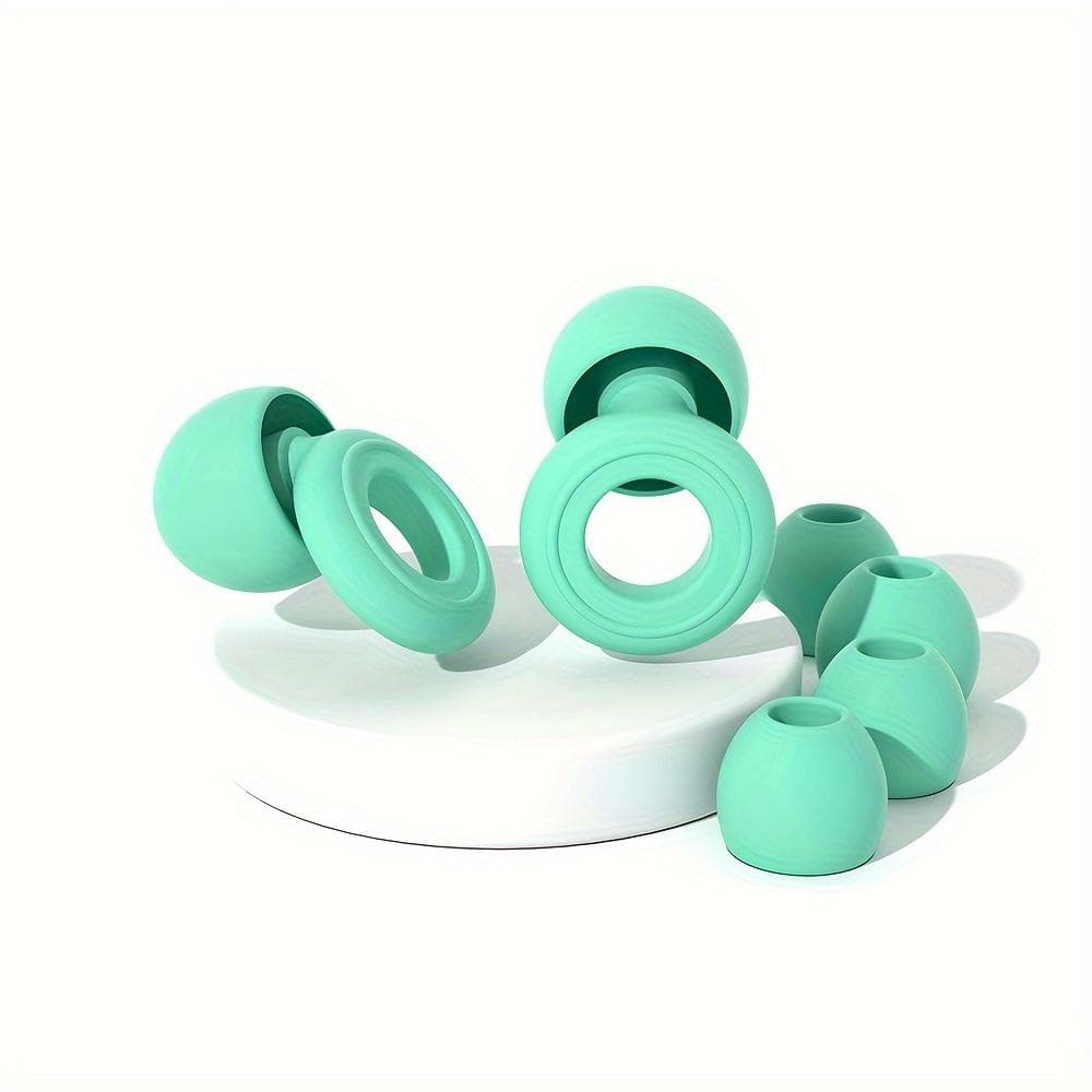 Reusable Silicone Earplugs for Sleeping & Swimming - 35dB Noise Reduction, Includes 2 Pairs of Caps, Ideal for Snoring, Studying green