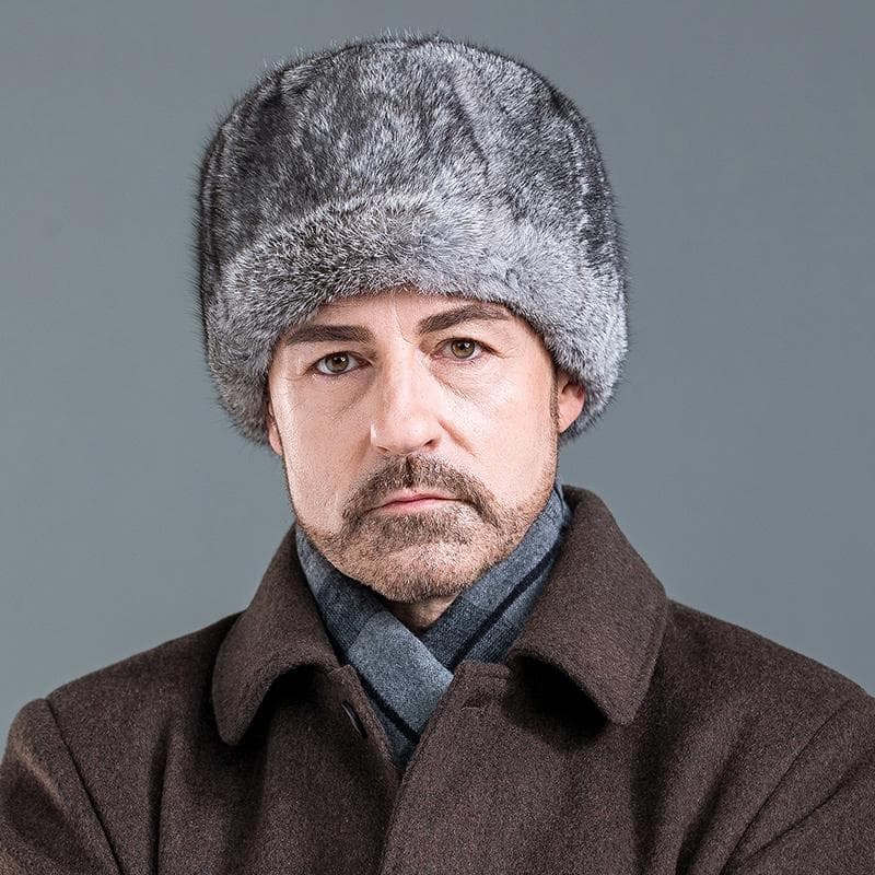 Rabbit Fur Hat for Men Winter Warm Windproof Snow Hats XL(60-61cm)