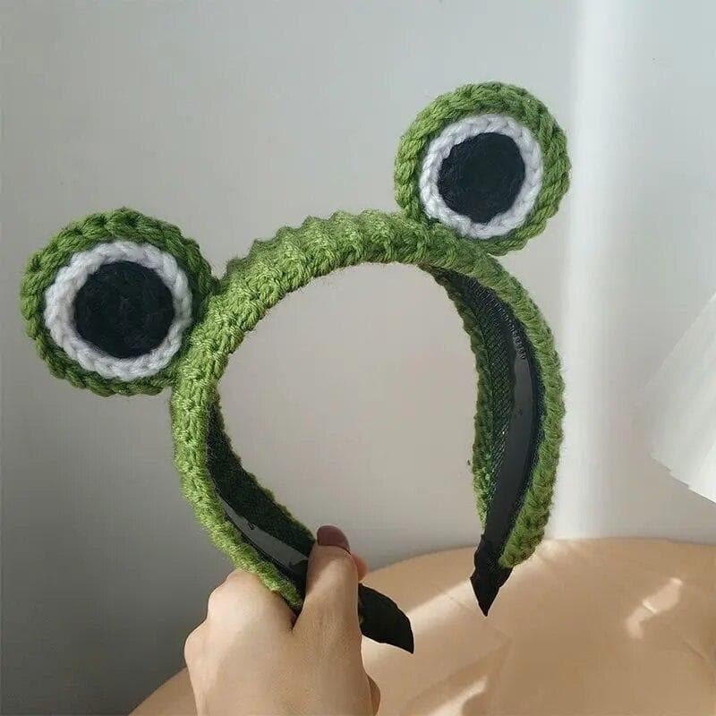 2023 New Big Eyes Knit Frog Headband Wash Makeup Hair Band Cute Cartoon Scrunchies Autumn Spring Headdress Hair Accessories green
