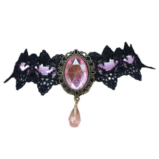 Braided Lady Choker Personality Geometric Dress Up Women Lacework Party Wedding Necklace pink