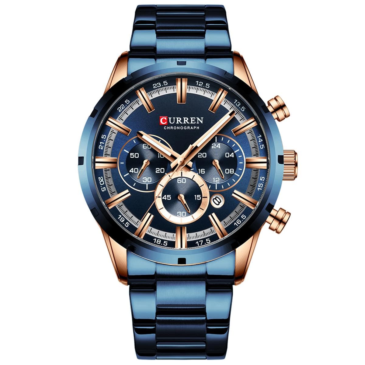 CURREN 8355 Luxury Classic Business Quartz Men Watch 3ATM Waterproof Large Case Big Dial Luminous blue