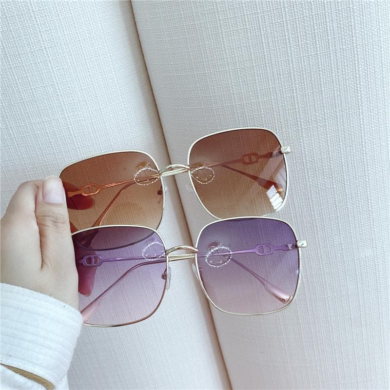2PCS Square Sunglasses Women Trendy UV Protection Gradient Color Retro Fashionable Glasses Round Face Sun Glasses