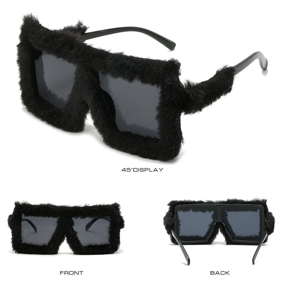 Women Oversized Square Sunglasses Soft Fur Plush Vintage Big Frame Sun Glasses Luxury Shades Outdoor Eyewear As Picture