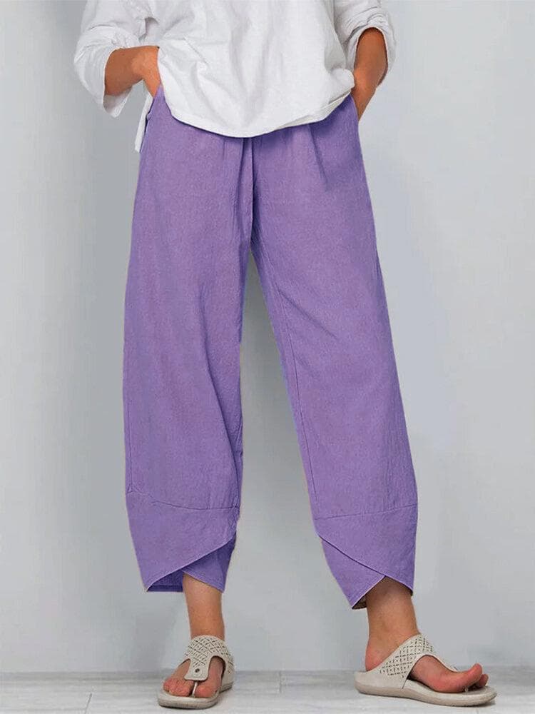 Women's Loose Waist Cotton and Linen Trousers, Loose Casual Pants L purple