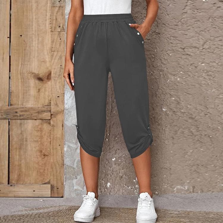 Trousers Ladies Summer New Fashion Comfort Leisure Capri Elastic Pants Women Joggers Sweatpants Basics XXL dark grey