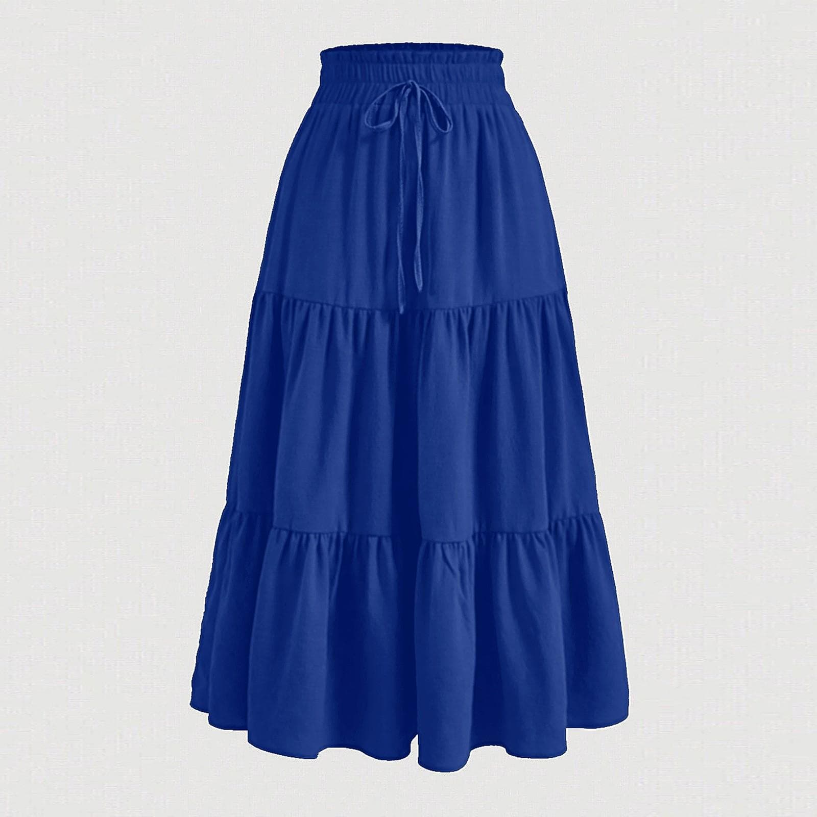Women's Fashion Solid Color Floral Drawstring Elastic Waist Loose Long Skirt XL