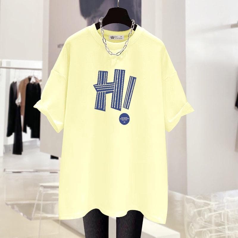 New Summer Korean Style Hong Kong Style Design Letter Trendy Large Version Loose Gray Short-sleeved T-shirt for Women Mid-length XXXL