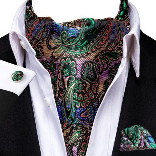 Gold Paisley Mens Silk Ascot Cravat Tie Formal Scarf Handkerchief Cufflinks Set AS-1056