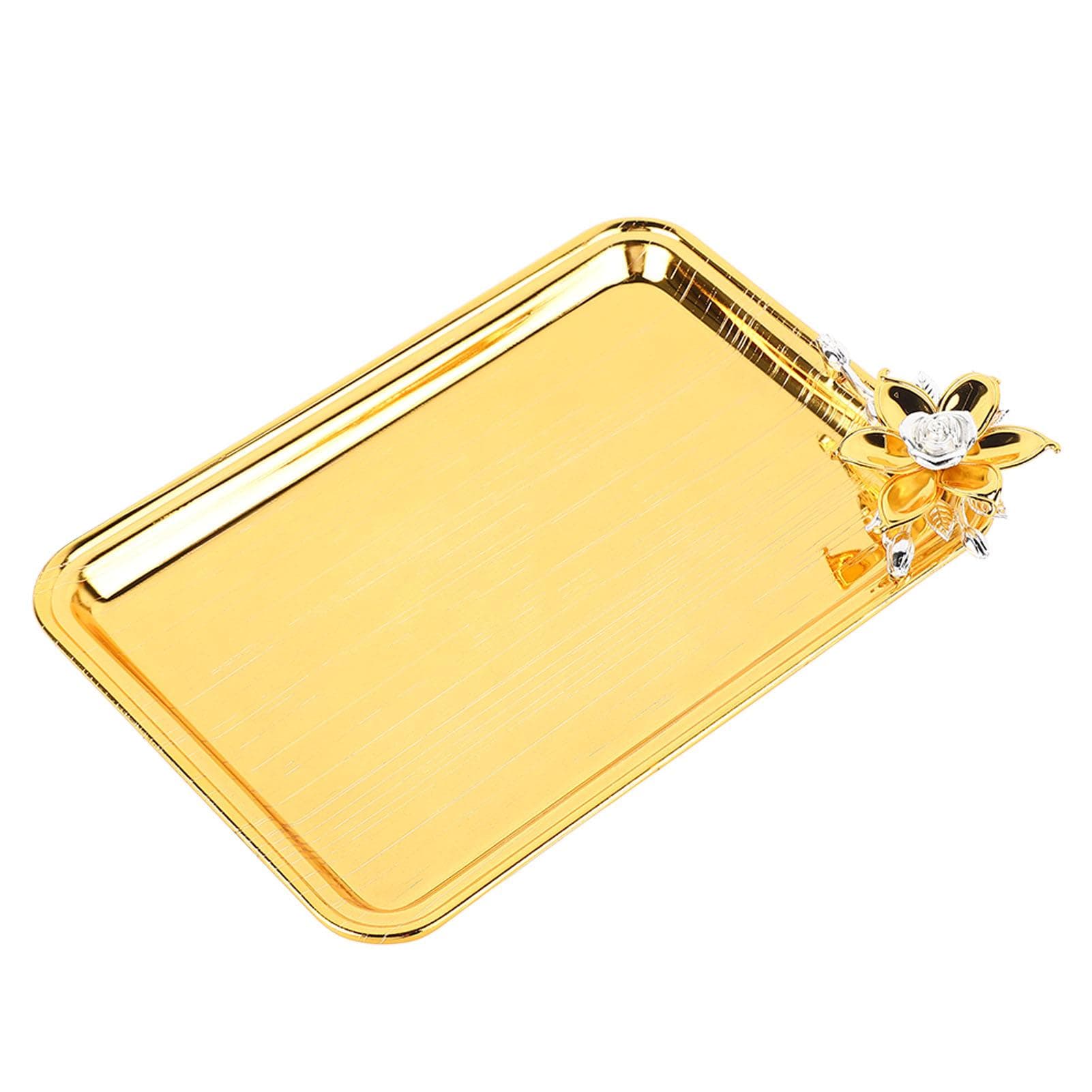 Table Serving Tray European Style Light Luxury Decorative Rectangular Food Service Tray with Floral S