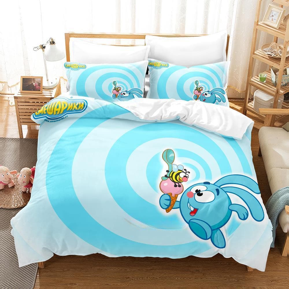 Smeshariki Bedding Set Single Twin Full Queen King Size Bed Set Adult Kid Bedroom Duvet cover Sets 3D Print Anime Bed Sheet Set EU SK(260x220cm)