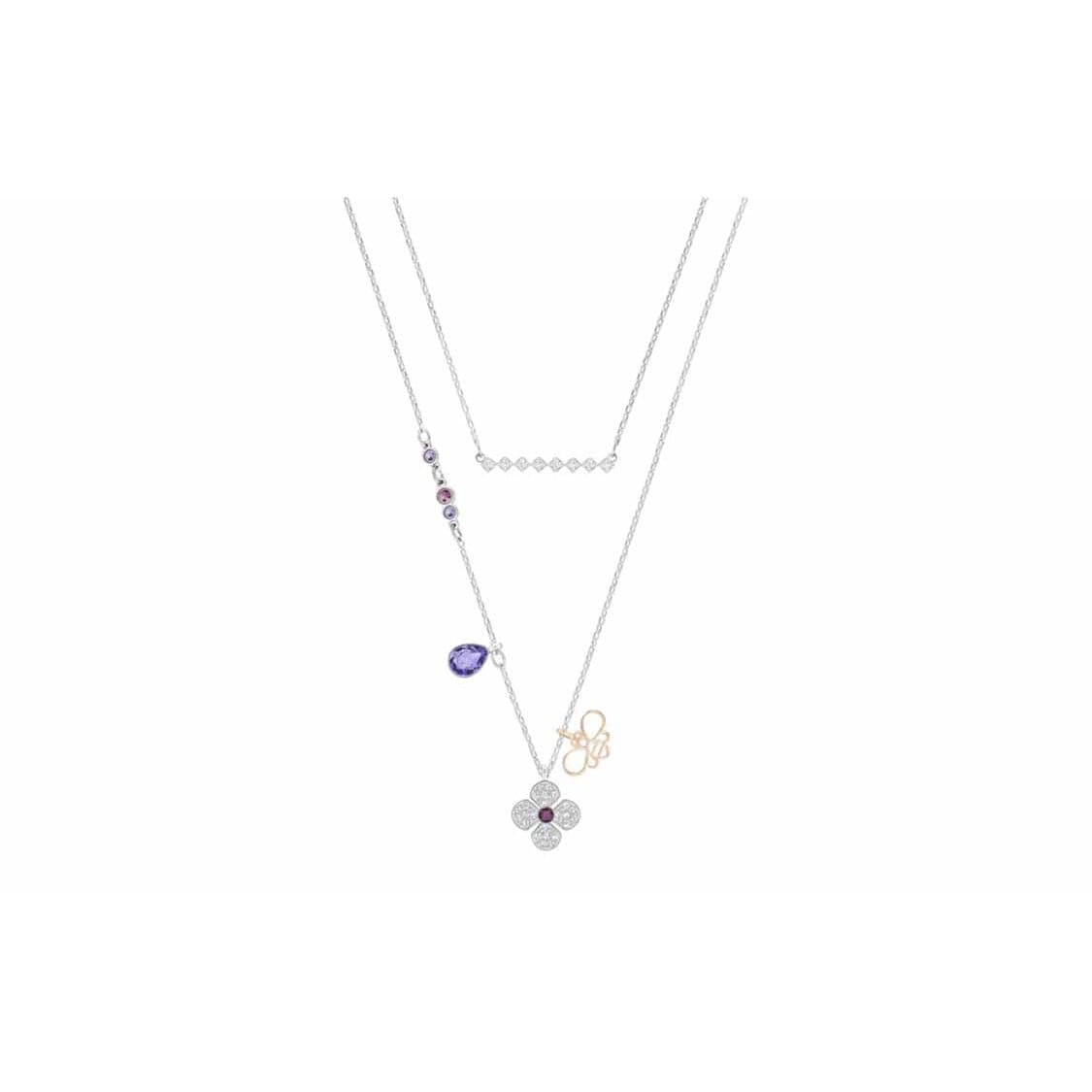 Swarovski Glowing Bee Clover Double Chain Metal Necklace Women necklace Silver 5273297 Box (Random Color)