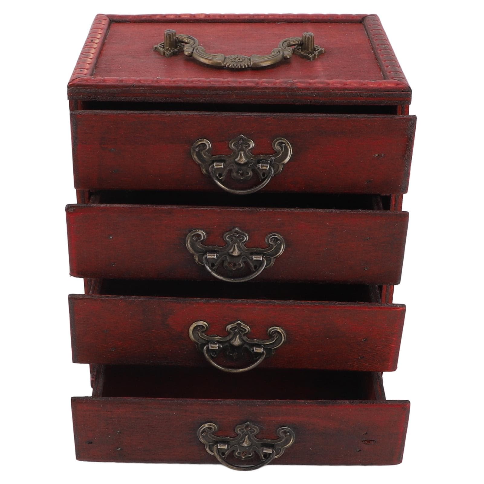 Jewelry Box Chinese Vintage Case 4 Drawer Wood Oriental Compact Ample Capacity Versatile Storage