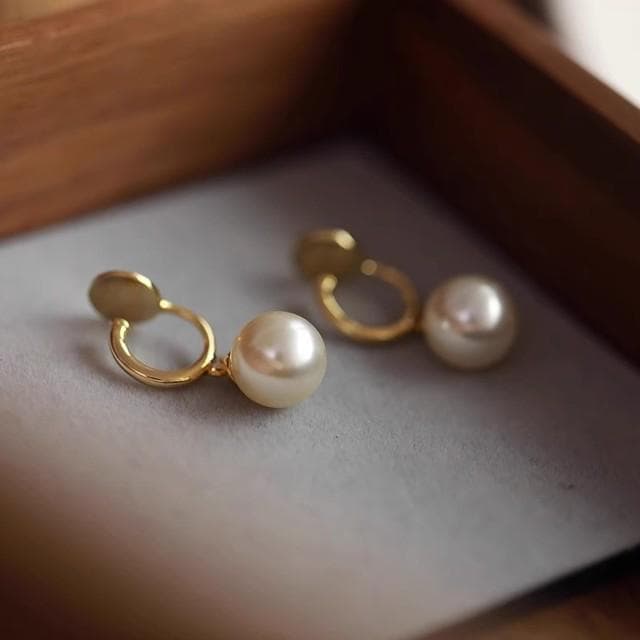 ANENJER Simulated Pearl Disc Clip on Earring for Women Girl Fake Piercing Gold Color Clip Earrings Jewelry Accessory onesize
