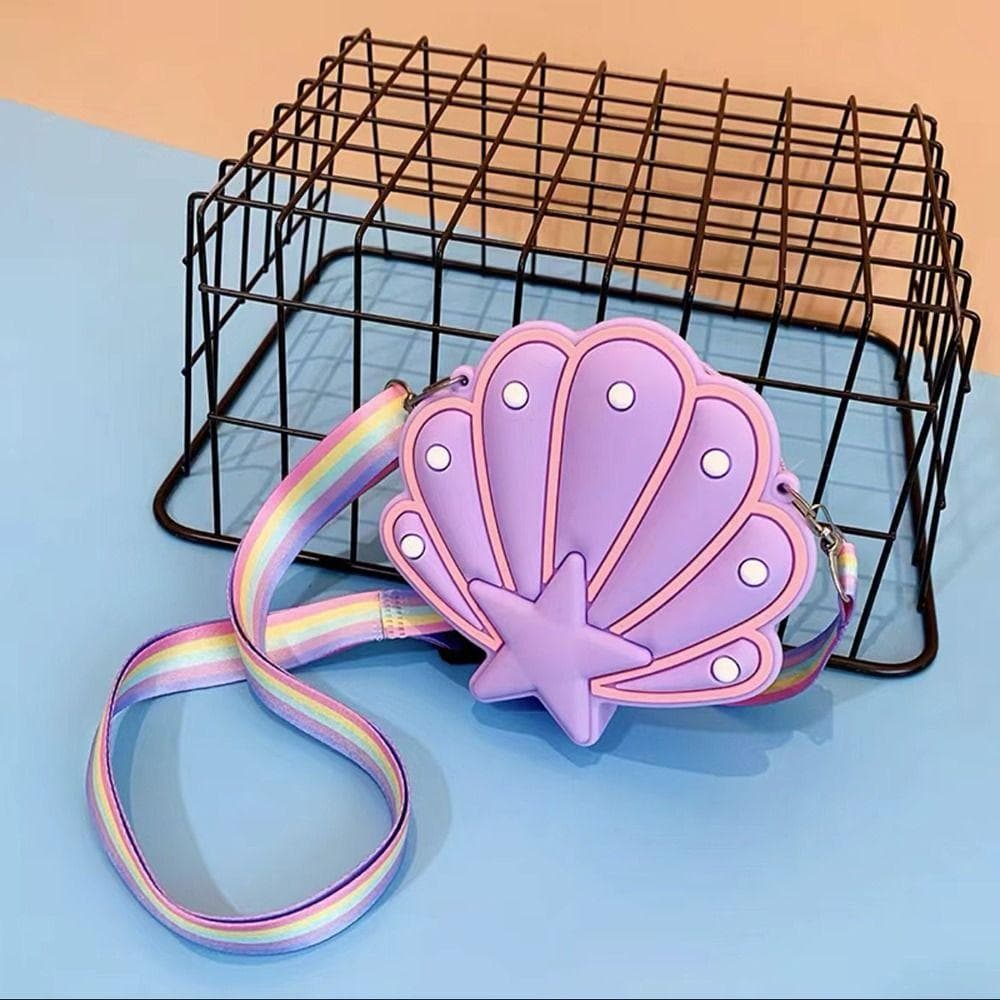 Silicone Shell Shaped Design Premium Bubble Shell Bags Coin Bag Squeeze Toy Versatile Shoulder Bag Girls purple