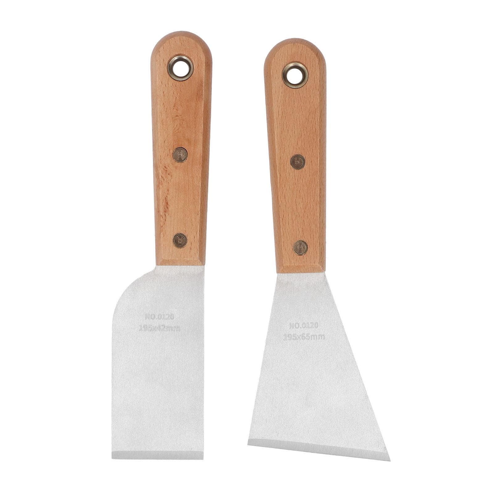 2Pcs Putty Scraper Stainless Steel Paint Scraper Set with Wood Handle Engraving Spackle Drywall