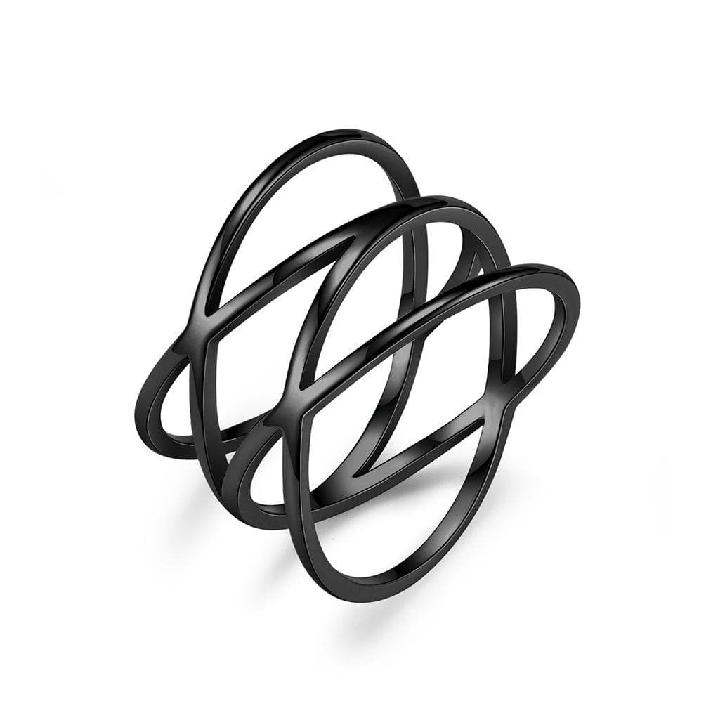 Fashionable hollow stainless steel double cross ladies ring simple daily wear jewellery 8# black