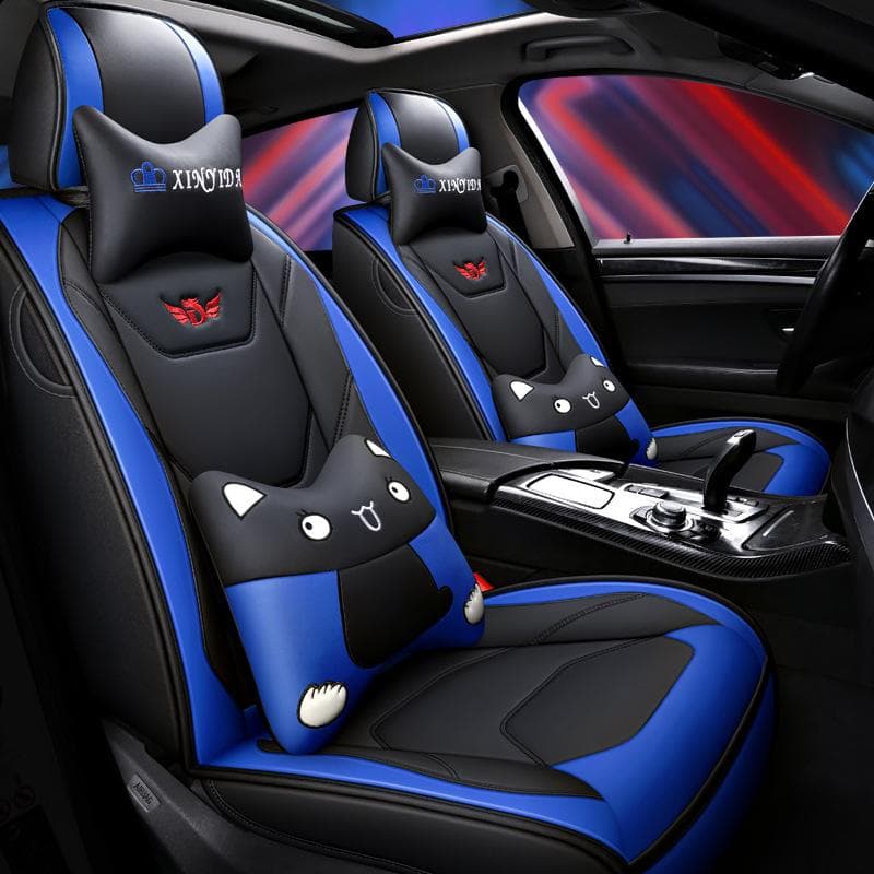 New Upgrade Luxury PU Leather Full Front Seat Cover Waterproof Durable Breathable Universal Protector Front Seat Cushion Pad (Only Seat Cover) One Seat blue