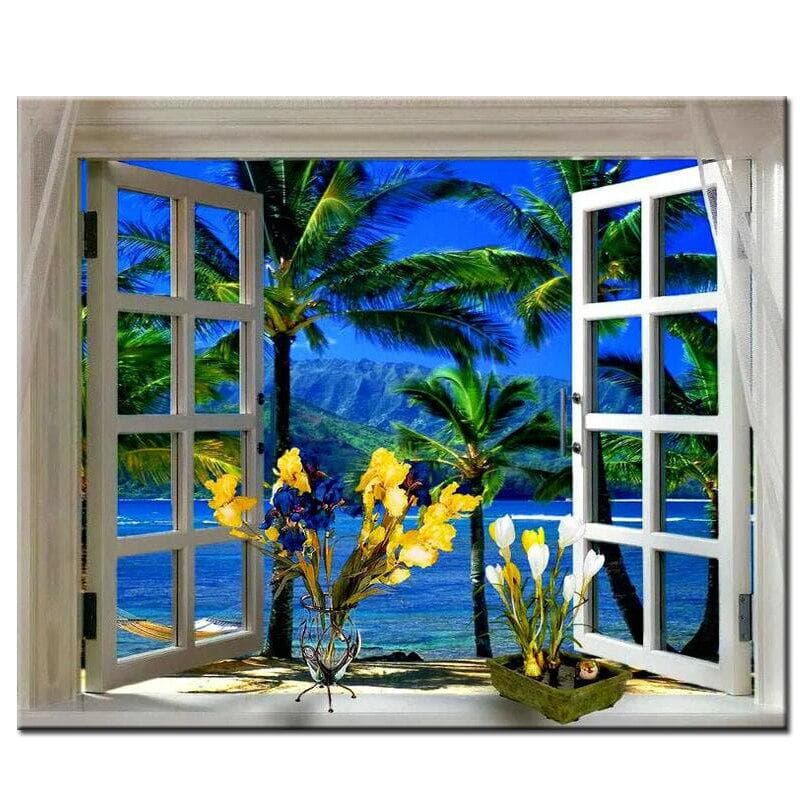 Full round drill painting by numbers Diamond Embroidery window Out tree Diamond Painting 20X30CM