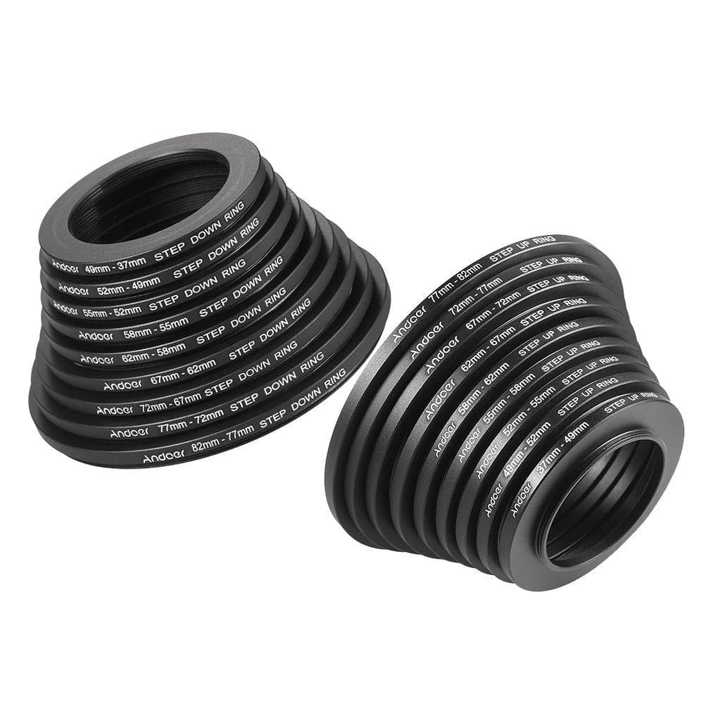 18pcs Step Up / Step Down Lens Filter Metal Adapter black