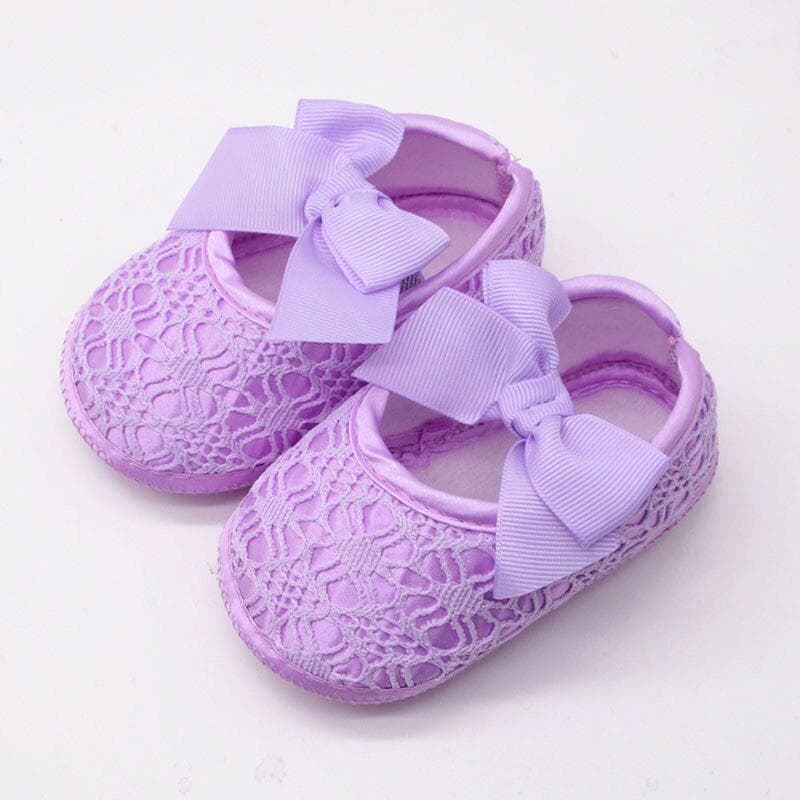 Summer Hollow Newborn Baby Shoes Cute Bows Infant Girl Shoes First Walkers Non-Slip Booties Shoes 0-6M purple