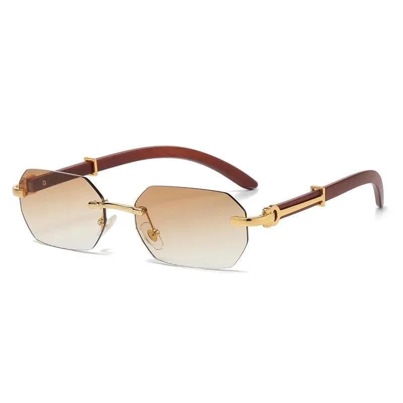 Trendy Rimless Sunglasses for Men Women Frameless Rectangle Wood Frame UV400 Retro Shades Summer Travel As picture