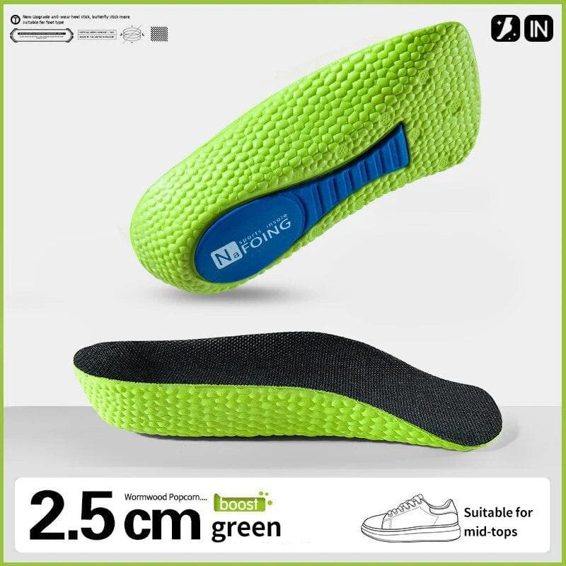 Memory Foam Height Increase Insoles For Men Women Shoes Feet Arch Support Insoles Sneakers Heel Lift Shoe Pads 2.5CM green