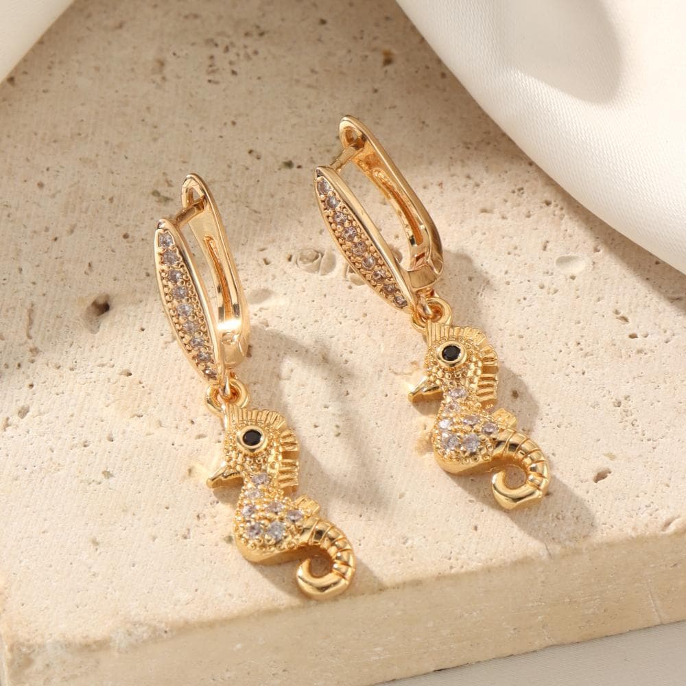 Seahorse Shape Dangle Earrings for Women 2025 New Fashion Golden Drop Earring Zirconia Jewelry Wedding Party Accessories gold