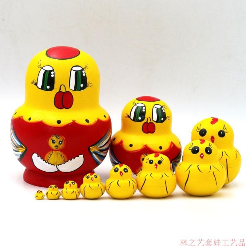 10pcs Animal Pattern Wooden Nesting Toys Nesting Dolls Matryoshka Stacking Dolls 15x10x10cm